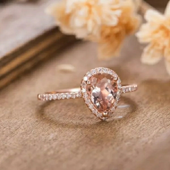 Rose Gold Plated Luxury Pear Ring - Picture 4 of 6